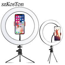 Anillo de luz LED para selfi, lámpara de anillo de luz regulable de 26cm, 3 colores, enchufe USB, para estudio fotográfico, iluminación de fotografía con trípode y soporte para teléfono 2024 - compra barato