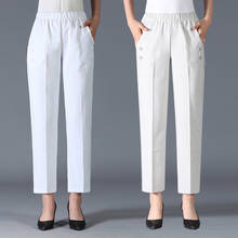 Cotton Linen Women Pants Casual Loose Straight Pants Plus Size 4XL 5XL Mother Spring Autumn Elastic High Waist White Trousers 2024 - buy cheap