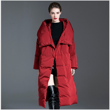 2020 novo com capuz com zíper solto parkas preto vermelho jaqueta feminina casaco longo de penas de pato branco inverno 2024 - compre barato