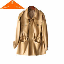 Jaqueta de couro genuíno feminina, roupa de inverno 100% coreana natural com pele de carneiro tlr9225 2024 - compre barato