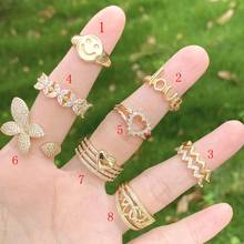 10Pcs Gold plated micro pave cz ring, multi-layer/heart smile face/love letter shaped ring Women Girls New Wedding Party Gift 2024 - buy cheap