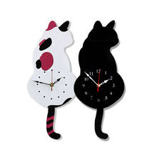 cartoon wall clock Two Colors Wagging Tail Cat Arcylic Material Living Room Decor Creative Silent Movement  Animal Kid's Room 2024 - buy cheap