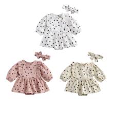 2020 New Fall Autumn 0-24M Toddler Baby Girl Heart Print 2Pcs Set Dress-Style Ruffled Long Sleeve Back Buttons Bodysuit+Headband 2024 - buy cheap