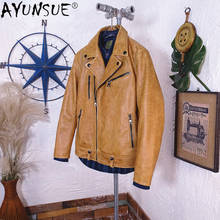 AYUNSUE Real Genuine Leather Jacket Men Spring 2021 Vintage Brown Cowhide Coat Biker Motorcycle Jacket for Men Style Plus Size 2024 - buy cheap