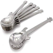 Cucharas de café de guitarra, cucharas de café musicales de acero inoxidable, cucharas mezcladoras, cuchara de azúcar (plata), 4 Uds. 2024 - compra barato