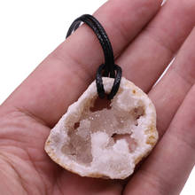 Wholesale Natural Druzy Agates Stone Pendant Necklace for Jewelry Making Quartz Crystal Slice Charms Necklace Waxed Thread Chain 2024 - buy cheap