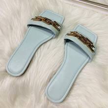 Women Leather Slippers Sandals Gold Chain Slipper Shoe For Woman Causal Square Tor Ladies Flats Slides Female Flip Flops Shoes 2024 - buy cheap
