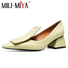 MILI-MIYA New Fashion Genuine Leather Slip On Women Pumps Square Toe Preppy Style Buckle Strange Heels Solid Brand Shoes 2024 - buy cheap