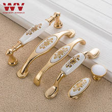 WV European Gold Flower Ceramic Handle Modern Simple Cabinet Wardrobe Door Knob Cabinet Classical Antique Pulls Hardware 737 2024 - buy cheap
