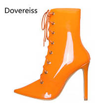 Dovereiss-zapatos de tacón de aguja con punta en pico para mujer, calzado de verano, color Naranja, PVC, atado cruzado, talla grande 48 2024 - compra barato