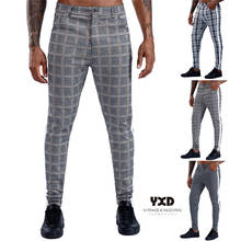Calças masculinas casuais xadrez cintura elástica, calças skinny super stretch slim fit 2024 - compre barato