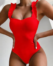 Bañador con volante rojo de una pieza para mujer, traje de baño Sexy con orejas de madera, Monokini de realce, ropa de playa, traje de baño de verano 2024 - compra barato