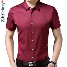 2021 Дизайнерские однотонные мужские рубашки для мужчин, корейская мода, летняя рубашка с коротким рукавом, роскошное платье, повседневная одежда, Джерси 447 2024 - купить недорого