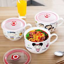 Cartoon Ceramic Ramen Bowl Cute with Lid Soup Noodles Big Mug Tableware Kitchen Utensils and Fruit Salad Dessert Porcelain Bowls 2024 - buy cheap