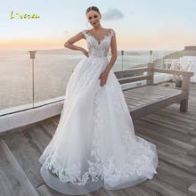 Loverxu Sexy Illusion Cap Sleeve Ruched Lace Vintage Wedding Dresses 2022 Luxury Appliques Button Sweep Train A Line Bridal Gown 2024 - buy cheap