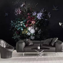 Milofi-papel pintado con foto 3D personalizado, simple, pintado a mano, flor de lirio, fondo negro para dormitorio, decoración de pared, mural 2024 - compra barato