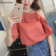2021 Summer Korean Blouse Shirt Women Long Sleeve Chiffon Tops Short Sleeve Sexy Slash Neck Casual Shirt Blusas Femininas CF08 2024 - buy cheap