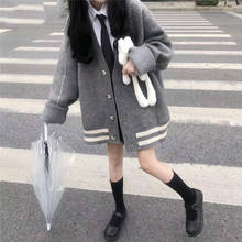 Camisola estilo universitário coreana para o inverno, blusa quente com decote em v, manga comprida, cardigãs com botões soltos 2024 - compre barato