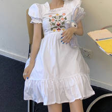 Женское мини-платье с цветочной вышивкой, белое Повседневное платье с квадратным вырезом и рукавами-фонариками в стиле ретро, модель 2020 2024 - купить недорого
