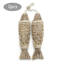 2Pcs Mediterranean Style Rustic Coastal Hand Carved Hanging Wood Fish Ornaments Wall Sculptures For Home Hanging Decoration 2024 - buy cheap