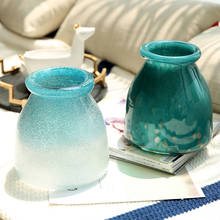 Jarrón de cristal azul hielo moderno para mesa, jarrones hidropónicos artesanales, adorno para el hogar, decoración de boda, jarrones modernos 2024 - compra barato