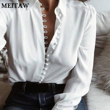 Camisa de oficina Irregular para mujer, blusa Sexy blanca con cuello en V y botones, camisas de color liso de manga larga de talla grande 5XL, novedad de primavera 2020 2024 - compra barato