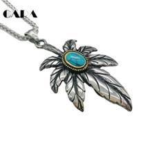 New 2 tone vintage 316L stainless steel Maple leaf pendant necklace Natural Blue stone maple leaves hip hop necklace CARA0462 2024 - buy cheap