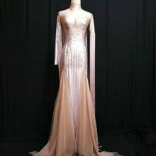 Женское длинное платье с бахромой, розовое платье с бахромой для танцев на сцене, дня рождения, для ночного клуба, вечеринки, Женский костюм для певицы, вечернее платье 2024 - купить недорого
