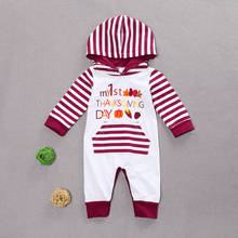 Infant Baby Boys Girls Long Sleeve Jumpsuit Autumn Fashion Stripe and Letter Pattern Hooded Romper Thanksgiving Clothes 2024 - buy cheap