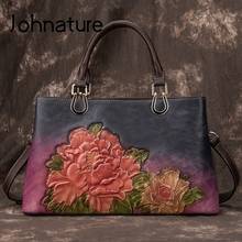 Johnature-Bolsos de lujo para mujer, bolsos de diseñador de cuero genuino, hechos a mano, con relieve Retro, para hombro y bandolera, 2021 2024 - compra barato