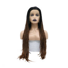 Peluca trenzada frontal de encaje marrón, Micro trenza con pelo Bavy, hecha a mano, fibra sintética resistente, 20'' 2024 - compra barato