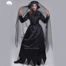 Traje de halloween adulto assustador vestido feminino preto fantasma noiva preto gótico vampiro canival cosplay bruxa feiticeiro festa conjunto de roupas 2024 - compre barato