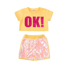 2-7Y Summer Fashion Kids Girls Clothes Sets 2pcs Short Sleeve Letter Print T Shirts Shorts Toddler Girl Outfits 2024 - buy cheap