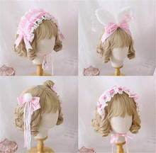 Doce lolita orelha de coelho kc rosa branco xadrez acessórios de cabelo grampo de cabelo cosplay para meninas acessórios de cabelo b1337 2024 - compre barato