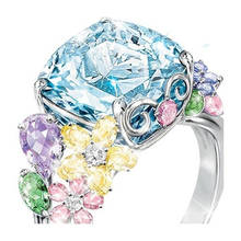 Модные квадратные Синие Большие циркониевые кольца для женщин, кольца с розовыми кристаллами, ювелирные изделия, Женское Обручальное кольцо, кольцо с цветком, женские подарки 2024 - купить недорого