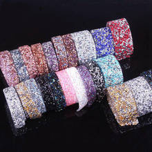 Pulaqi 1 Yard 1.5cm 3cm Colorful Rhinestone Trim Crystal Motif Strass Hot Fix Rhinestones Tape Applique Ribbon with Clothes Bags 2024 - buy cheap