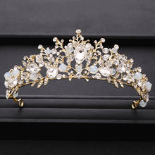 Tendência artesanal com miçangas cristal ouro coroa de casamento princesa talonga vestido de noiva acessórios de cabelo joias de cabelo de casamento 2024 - compre barato
