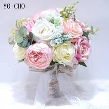 Yo cho buquê de rosas artificiais, buquê de casamento para damas de honra, casamento, buquê de flores, acessórios de casamento 2024 - compre barato