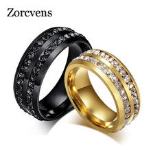 Mostyle 8 мм черные двухрядные Кристальные Свадебные кольца для мужчин и женщин из нержавеющей стали, блестящие кольца, обещание любимого кольца, ювелирные изделия 2024 - купить недорого