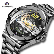 Forsining men preto aço inoxidável relógio mecânico masculino transparente engrenagem corrida esporte militar relógios automáticos dos homens 2024 - compre barato