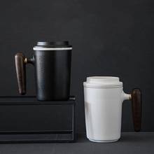 Taza de café con mango de madera de 400ml, taza de té de cerámica gruesa Vintage con filtro, tazas de agua maestra para oficina, artículos para beber para el desayuno 2024 - compra barato