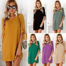 2020 Autumn New Casual Dress Women Solid O-Neck Loose Dresses Half Sleeved Women Mini Dress Lace Up Women's Clothings Vestidos 2024 - buy cheap