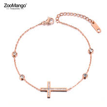 ZooMango модные глиняные браслеты с хрустальным крестом, очаровательный браслет для женщин из нержавеющей стали CZ звено и цепь браслет для Рождественский подарок ZB19044 2024 - купить недорого