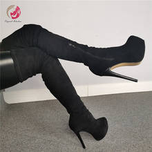 Intenção original popular alta plataforma coxa alta preto botas mulher stiletto salto alto sapatos de dedo do pé redondo feminino sexy graça 4-15 2024 - compre barato