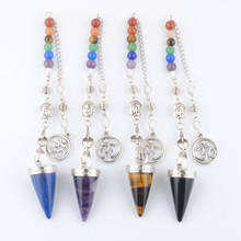 4Pcs/Lot Stone Cone Pendulums Crystal 3D Buddha 7 Chakras Chain Reiki Pendulum For Dowsing Pendule Radiestesia Pendulo QBN452 2024 - buy cheap