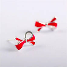 New Fashion Beautiful Temperament Exquisite Silver Plated Jewelry Fresh Literary Bow Red Epoxy Stud Earrings E005 2024 - buy cheap