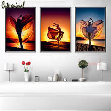 Completo quadrado redondo bordado diamante mulher dança pôr do sol paisagem diy pintura de diamante mosaico kits de ponto de cruz 3 peças 2024 - compre barato