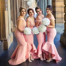 Vestidos de dama-de-honra baratos rosa sob 50 vestidos longo com cauda de sereia e rendas 2024 - compre barato