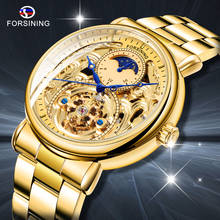 Forsining-reloj mecánico para hombre, de acero inoxidable, con pantalla dorada y blanca, a la moda, resistente al agua, con manecillas azules 2024 - compra barato