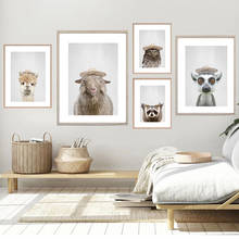 Sloth Raccoon Sheep Alpaca Nordic Posters And Prints Animals Wear Hats Art Canvas Painting Wall Pictures For Living Room Decor 2024 - buy cheap